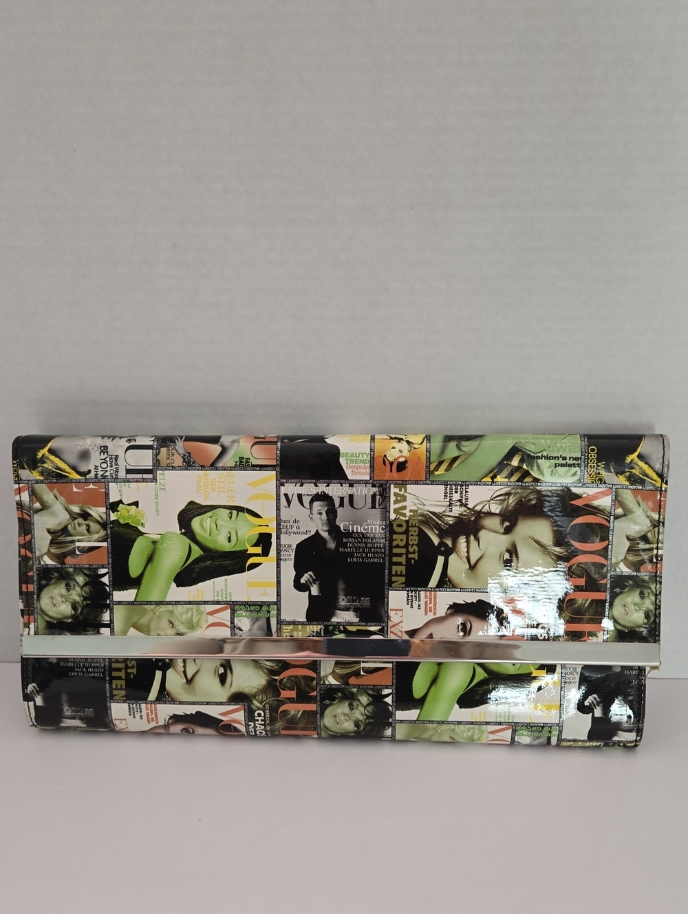 Temptation Italy Black Glossy Clutch Purse with Vogue Logo